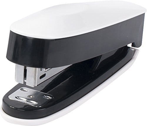 Pavo Trendy Schreibtisch-Set, 6-teilig - Hochglanz mit Stifteköcher, Klammernspender, Locher, Heftgerät, Zettelbox und Tischabrolle, weiß 0