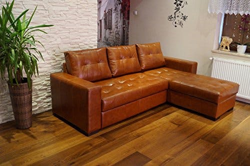 Quattro Meble Echtleder Ecksofa Mallorca Pik 245 x 170cm Sofa Couch mit Bettfunktion und Bettkasten Echt Leder Eck Couch