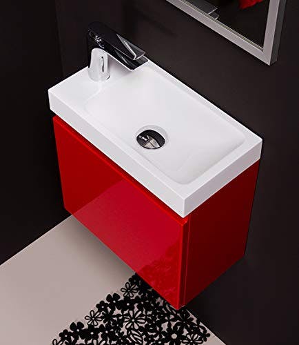 Quentis Badmöbel Gäste-WC Set Faros 40 cm, Waschbecken mit Unterschrank (rot glänzend) 0