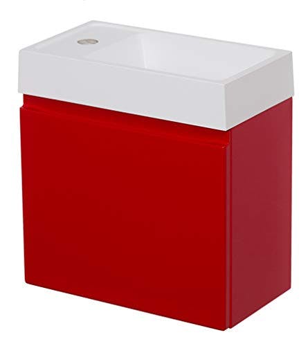 Quentis Badmöbel Gäste-WC Set Faros 40 cm, Waschbecken mit Unterschrank (rot glänzend) 3