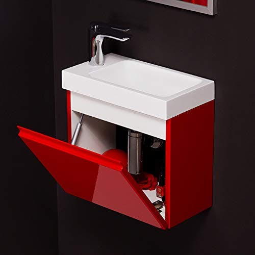 Quentis Badmöbel Gäste-WC Set Faros 40 cm, Waschbecken mit Unterschrank (rot glänzend)