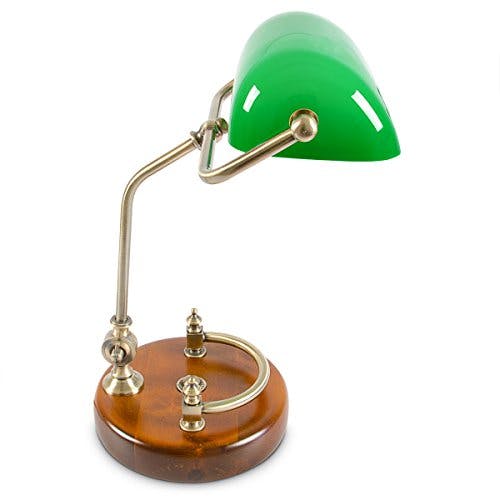 Relaxdays Bankerlampe, neigbarer Glasschirm, Holzfuß, E27-Fassung, Schreibtischlampe Retro, Bibliothekslampe, grün-braun, 42 x 26 x 25 cm 2