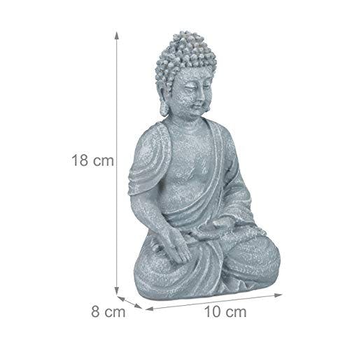 Relaxdays Buddha Figur sitzend 18cm, Dekofigur für Wohnzimmer, Bad und Garten, feuchtigkeitsresistent, Kunststein, grau 2