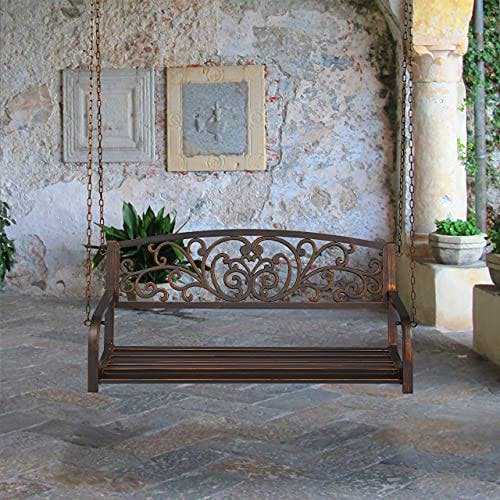 Relaxdays Hängebank, 2-Sitzer, Gartenschaukel zum Aufhängen, Vintage Design, Metall, HBT 190x133x55 cm, schwarz-bronze 0