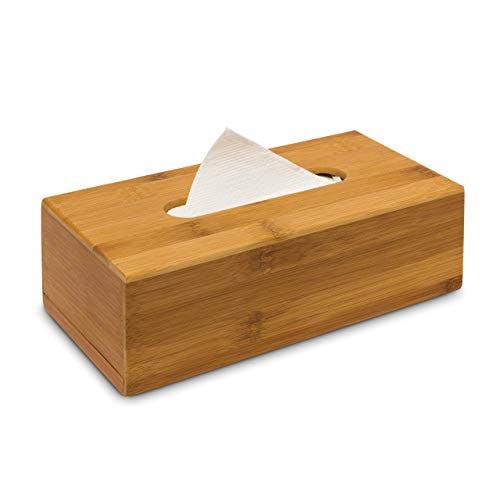 Relaxdays Kosmetiktuchbox, aus Bambus, Box für Kosmetik- &amp; Taschentücher, Tücherbox nachfüllbar, Taschentuchbox, natur