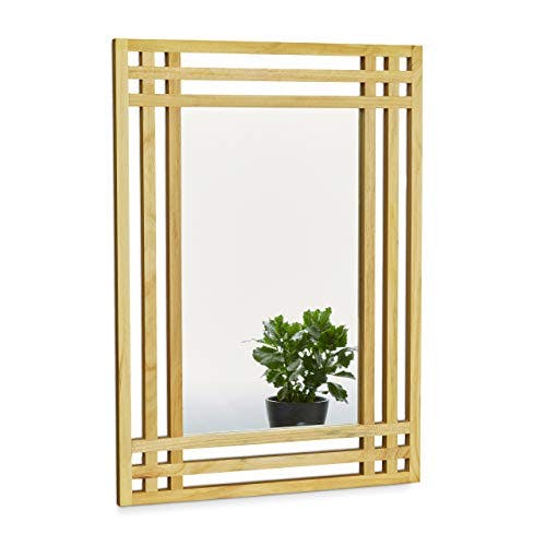 Relaxdays Spiegel aus Kiefernholz H x B x T: ca. 70 x 50 x 2 cm Wandspiegel fürs Bad zum Aufhängen großer Badezimmerspiegel mit Rahmen aus Holz als Badspiegel und Deko-Spiegel Holzrahmenspiegel, natur
