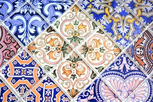 Retro Vintage Mosaik Fliese Transluzent mehrfarben bunt Glasmosaik Crystal SPAIN für WAND BAD WC DUSCHE KÜCHE FLIESENSPIEGEL THEKENVERKLEIDUNG BADEWANNENVERKLEIDUNG Mosaikmatte Mosaikplatte 0