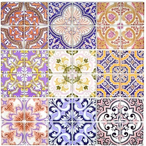 Retro Vintage Mosaik Fliese Transluzent mehrfarben bunt Glasmosaik Crystal SPAIN für WAND BAD WC DUSCHE KÜCHE FLIESENSPIEGEL THEKENVERKLEIDUNG BADEWANNENVERKLEIDUNG Mosaikmatte Mosaikplatte