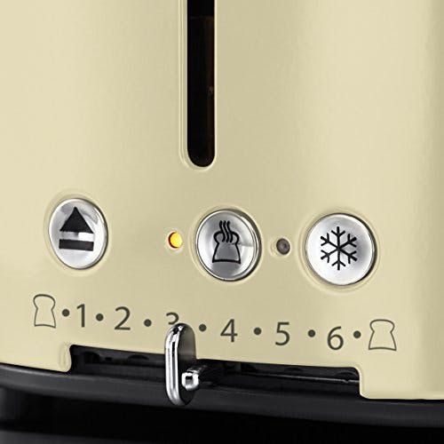Russell Hobbs Toaster [für 2 Scheiben] Retro Edelstahl Creme (Countdown-Anzeige im Retrodesign, inkl. Brötchenaufsatz, 6 Bräunungsstufen + Auftau- &amp; Aufwärmfunktion, 1300W) Vintage 21682-56 2