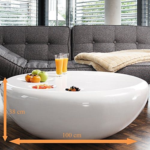 SalesFever Couch-Tisch weiß Hochglanz rund aus Fiberglas Durchmesser 100 cm | Trisk | Super-Stylischer Wohnzimmer-Tisch im Retro-Design Glas Weiss 100 cm x 38 cm 2