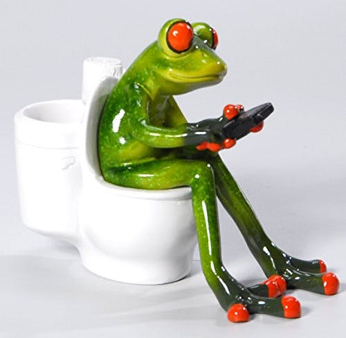 formano Frosch mit Handys auf der Toilette, grün, Kunststein, ca. 13 CM, rechts