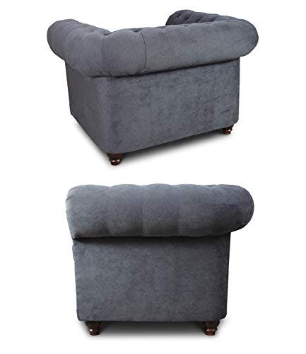 Sessel Chesterfield Asti - Couch, Couchgarnitur, Couchsessel, Loungesessel, Stühl, Holzfüße - Glamour Design (Braun (Capri 45)) 0