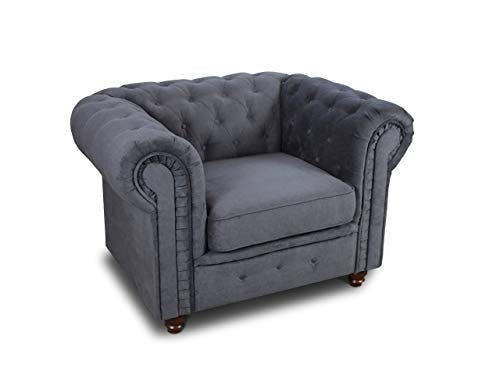Sessel Chesterfield Asti - Couch, Couchgarnitur, Couchsessel, Loungesessel, Stühl, Holzfüße - Glamour Design (Braun (Capri 45)) 1