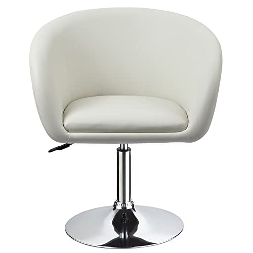 Duhome Schminkstuhl Höhenverstellbar, Lounge Sessel aus Kunstleder Drehbar Cocktailsessel Drehstuhl mit Armlehne für Wohnzimmer Esszimmer Schlafzimmer, Weiß 2