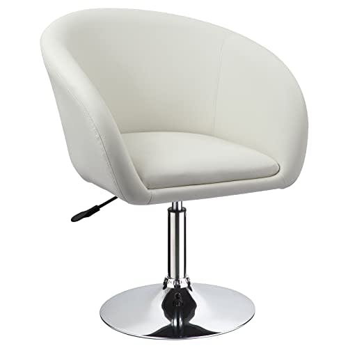 Duhome Schminkstuhl Höhenverstellbar, Lounge Sessel aus Kunstleder Drehbar Cocktailsessel Drehstuhl mit Armlehne für Wohnzimmer Esszimmer Schlafzimmer, Weiß