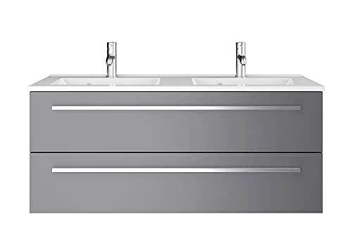 Sieper I Badmöbel Set Libato, Doppelwaschtisch mit Unterschrank 120 x 50 cm, Hochschrank und Badspiegel I Arktisgrau 0