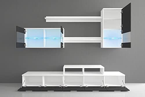 Skraut Home – Wohnzimmermöbel – 194 x 250 x 42 cm – LED-Beleuchtungssystem – Modell Alfa II – große Speicherkapazität – moderner Stil – Ausführung in Weiß/Schwarz 2