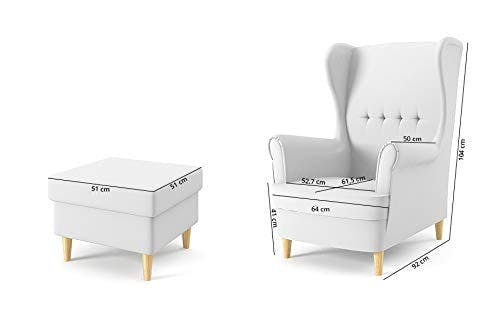 Sofini Ohrensessel Milo mit Hocker! Sessel für Wohnzimmer &amp; Esszimmer! Skandinavisch, Relaxsessel aus Webstoff, Best Sessel! (Lux 06) 1