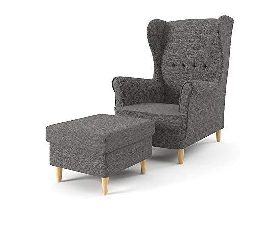 Sofini Ohrensessel Milo mit Hocker! Sessel für Wohnzimmer &amp; Esszimmer! Skandinavisch, Relaxsessel aus Webstoff, Best Sessel! (Lux 06)