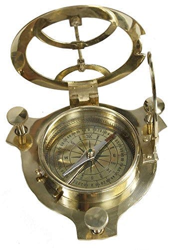 Sonnenuhr-Kompass mit Sonnen-Zifferblatt aus massivem Messing, 10,2 cm 2