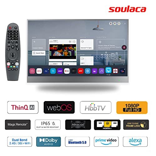 Soulaca 22-Zoll-Spiegelfernseher für Badezimmer, WebOS Smart TV 1080P Digital/Analog-Tuner DVB-C/S/ S2/ T/ T2,Netflix, Alexa-Sprachsteuerung, Wi-Fi und Bluetooth,2023 Modell 0