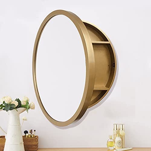 Spiegelschränke, runder Badezimmer-Schminkspiegel aus Holz mit Ablagefläche, runder Schminkspiegel, Spiegelschränke (Farbe: Gold, Größe: 60 cm) 0