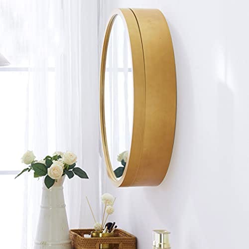 Spiegelschränke, runder Badezimmer-Schminkspiegel aus Holz mit Ablagefläche, runder Schminkspiegel, Spiegelschränke (Farbe: Gold, Größe: 60 cm) 1