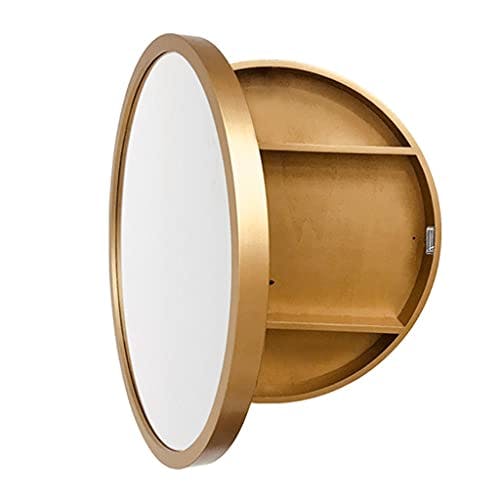 Spiegelschränke, runder Badezimmer-Schminkspiegel aus Holz mit Ablagefläche, runder Schminkspiegel, Spiegelschränke (Farbe: Gold, Größe: 60 cm)