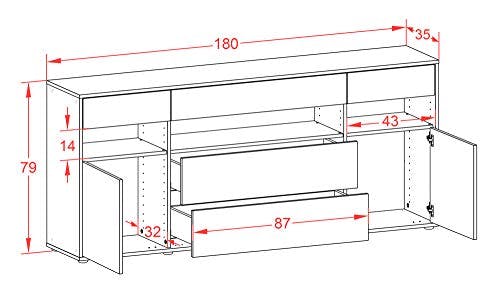 Stil.Zeit Sideboard Floria, Korpus anthrazit matt, Front Holz-Design Eiche (180x79x35cm) Push-to-Open Technik &amp; Leichtlaufschienen 3