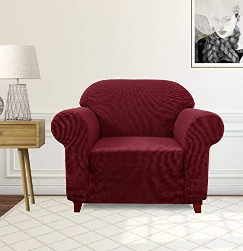 subrtex Spandex Sofabezug Stretch Couchbezug Sesselbezug Elastischer Antirutsch Sofahusse (1 Sitzer, Weinrot-1) 0