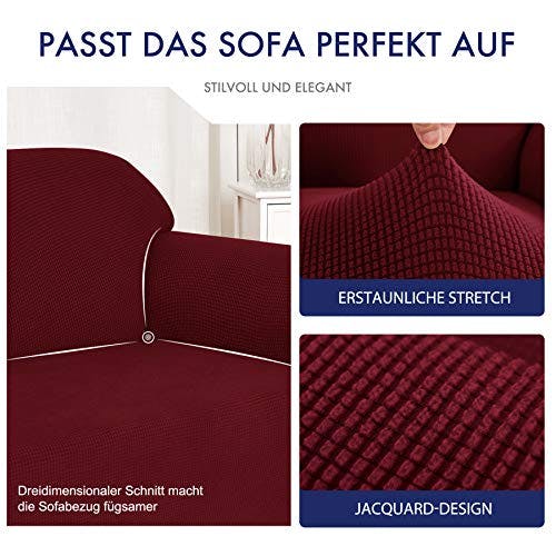 subrtex Spandex Sofabezug Stretch Couchbezug Sesselbezug Elastischer Antirutsch Sofahusse (1 Sitzer, Weinrot-1) 1
