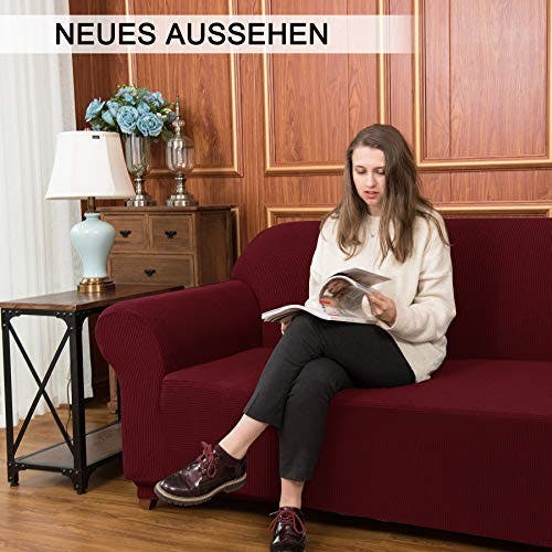 subrtex Spandex Sofabezug Stretch Couchbezug Sesselbezug Elastischer Antirutsch Sofahusse (1 Sitzer, Weinrot-1) 3