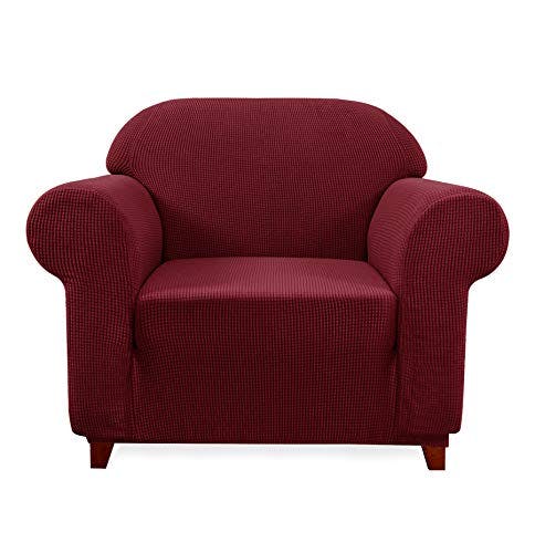 subrtex Spandex Sofabezug Stretch Couchbezug Sesselbezug Elastischer Antirutsch Sofahusse (1 Sitzer, Weinrot-1)