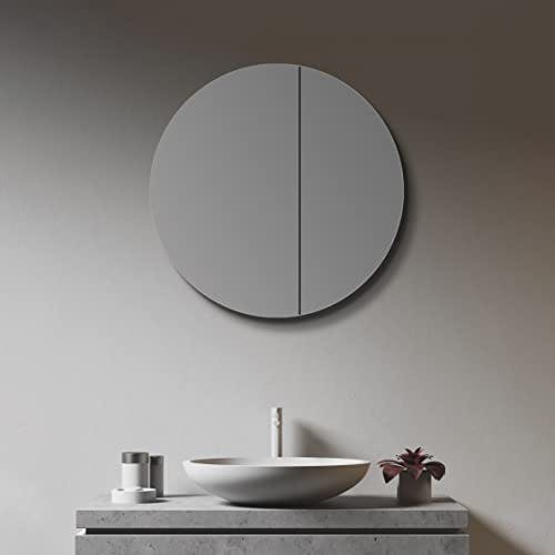 Talos Spiegelschrank Bad rund Ø 60 cm - Badezimmer Spiegelschrank mit hochwertigem Aluminium Korpus - Bad Spiegelschrank mit Zwei Glaseinlegeböden