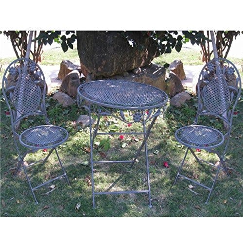 Terrassen Set aus Eisen Antik Design besteht aus 1 Tisch und 2 Stühlen Antik Grau 0
