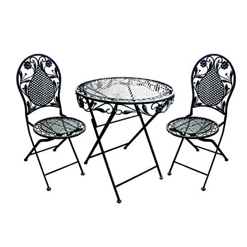 Terrassen Set aus Eisen Antik Design besteht aus 1 Tisch und 2 Stühlen Antik Grau