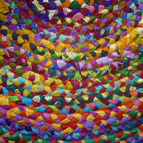 Indian Arts Chindi Teppich, geflochten, rund, aus recycelter Baumwolle, 60 x 60 cm 0