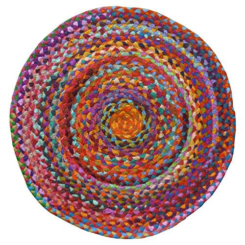 Indian Arts Chindi Teppich, geflochten, rund, aus recycelter Baumwolle, 60 x 60 cm