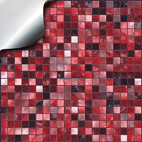 24 stück Fliesenaufkleber für Küche und Bad (Tile Style Decals 24xTP3-6"-Red) | Mosaik Wandfliese Aufkleber für 15x15cm Fliesen | Deko Fliesenfolie für Küche u. Bad (15cm 24 stück, Rot) 0