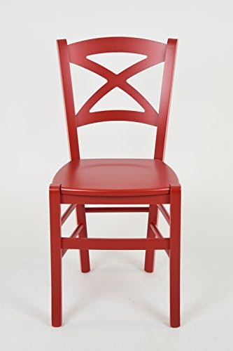 t m c s Tommychairs - 2er Set Stühle Cross für Küche und Esszimmer, robuste Struktur aus lackiertem Buchenholz im Farbton Rot und Sitzfläche aus lackiertem Holz in der Farbe Rot 0