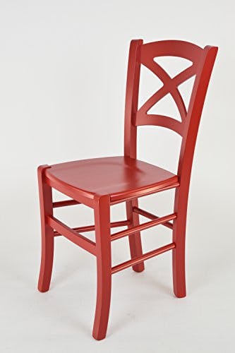 t m c s Tommychairs - 2er Set Stühle Cross für Küche und Esszimmer, robuste Struktur aus lackiertem Buchenholz im Farbton Rot und Sitzfläche aus lackiertem Holz in der Farbe Rot 2