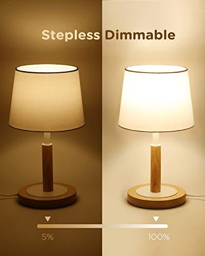 tomons Nachttischlampe Dimmbar aus Holz, Moderne Stil LED Tischlampe, Schreibtischlampe Retro für Schlafzimmer oder im Hotel oder Café - Weiß 0