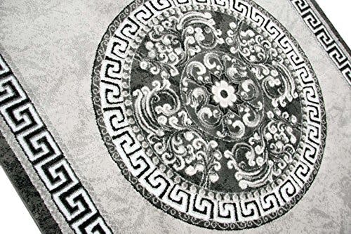 Teppich-Traum FLURLÄUFER Orientteppich mit Glitzergarn | Bordüre &amp; Verzierungen in Kreisform | grau anthrazit Creme Größe 80x150 cm 0