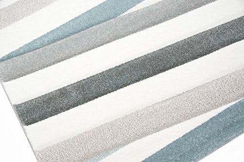 Traum Teppich Designerteppich Moderner Teppich Wohnzimmerteppich Kurzflor Teppich mit Konturenschnitt Gestreift Grau Blau Weiß, Größe 120x170 cm 1