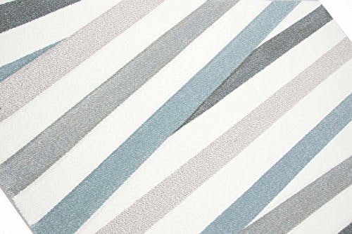 Traum Teppich Designerteppich Moderner Teppich Wohnzimmerteppich Kurzflor Teppich mit Konturenschnitt Gestreift Grau Blau Weiß, Größe 120x170 cm 2