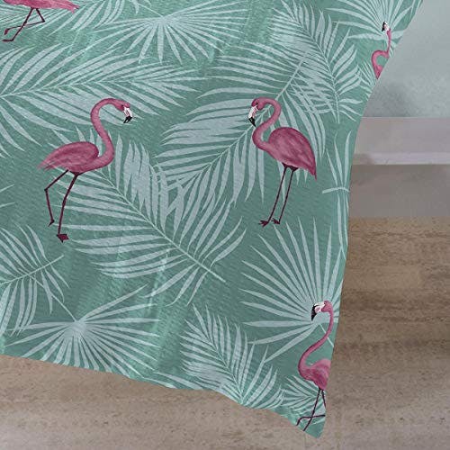 Traumschlaf Seersucker Bettwäsche Set • Top modernes Flamingo Design pink rosa sommerlich frisch mit grünen Palmenblättern und Reißverschluss • 135x200 cm + 80x80 cm 1