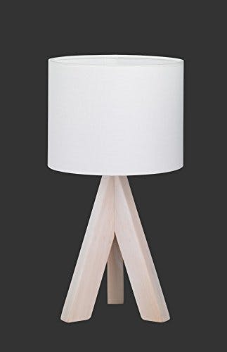 Reality Leuchten Tischleuchte, Fuss dreibein Holz, Stoffschirm, 1x E14, 40 W, Höhe 31 cm, weiß R50741001 1