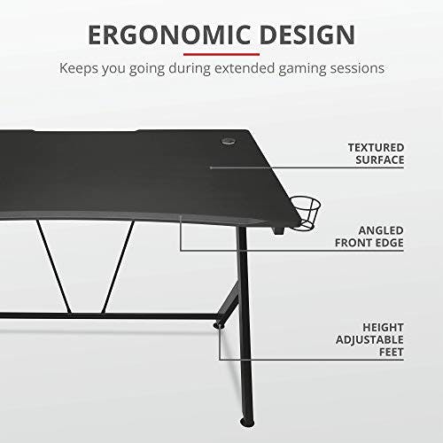Trust Gaming Tisch - GXT 711 Dominus Ergonomischer Gaming Schreibtisch mit Kabelmanagementsystem, Headset- und Getränkehalter, 115 x 76 cm 0