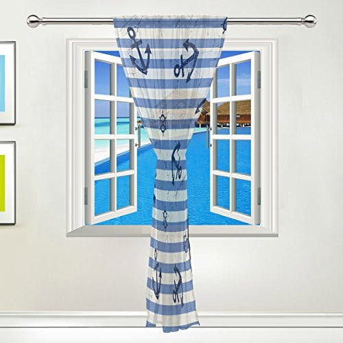 Use7 Vorhang mit Anker-Motiv, 139,7 x 213,4 cm, 1 Stück, schwarz / blau gestreift, moderne Fensterbehandlung, für Kinder, Zuhause, Wohnzimmer, Esszimmer Dekoration 1