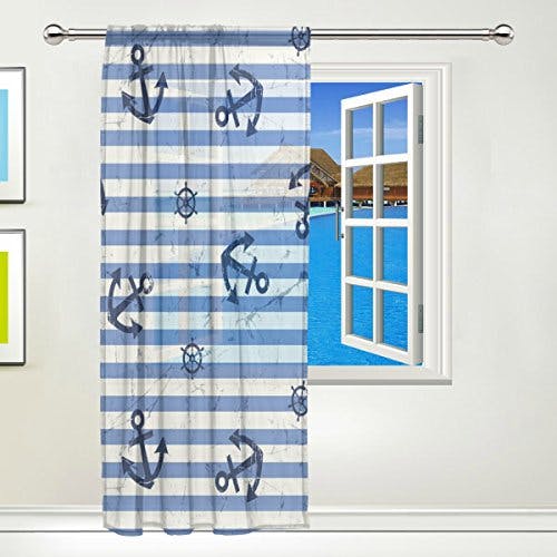 Use7 Vorhang mit Anker-Motiv, 139,7 x 213,4 cm, 1 Stück, schwarz / blau gestreift, moderne Fensterbehandlung, für Kinder, Zuhause, Wohnzimmer, Esszimmer Dekoration